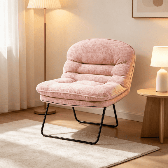 Taoset Oversized Folding Accent Chair, 300 lbs Heavy Duty Detachable Lounge Chair with Padded Cushion, Modern Saucer Sofa Chair for Living Room, Bedroom & Small Spaces, Pink