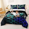thumbnail image 3 of Erosebridal Speed Sports Car Queen Comforter Set for Kids Boys, Neon Teal Blue Honeycomb Bedding Comforter Set, Black Reversible, 1 Comforter and 2 Pillowcases, 3 of 6