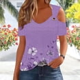 thumbnail image 2 of Quinlirra Womens Off Shoulder Tops on Sale Women's Non Positioning Floral Printed V-Neck Short Sleeved Loose Top, 2 of 6
