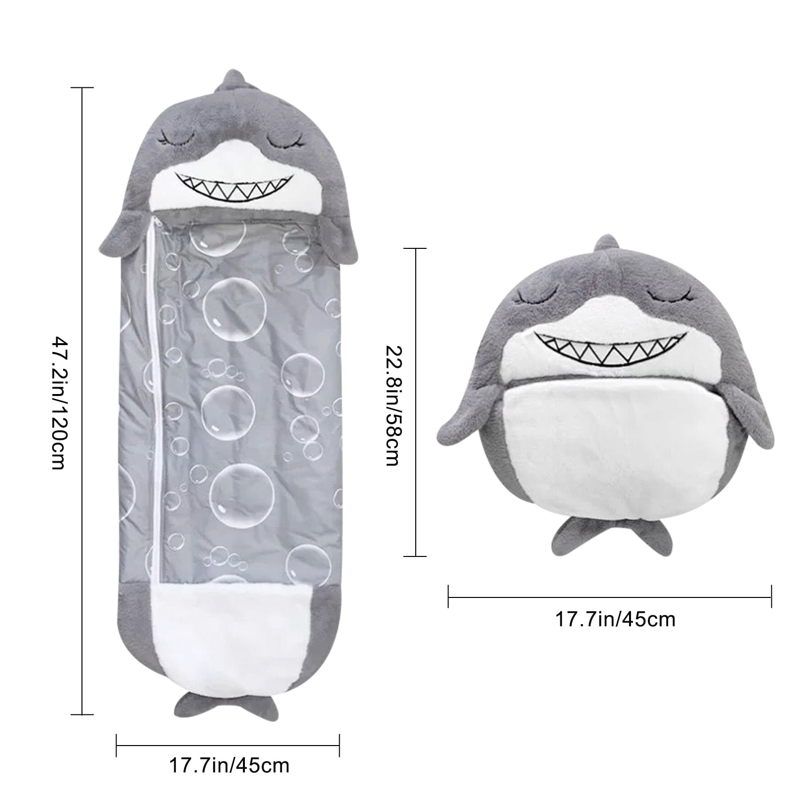 KKL Kids Sleeping Bag with Pillow ,2-in-1 Foldable Gray Shark Sleeping Bag ,Soft Comfortable Warm All Seasons Sleeping Bag Pillow for Kids 48*18 inch