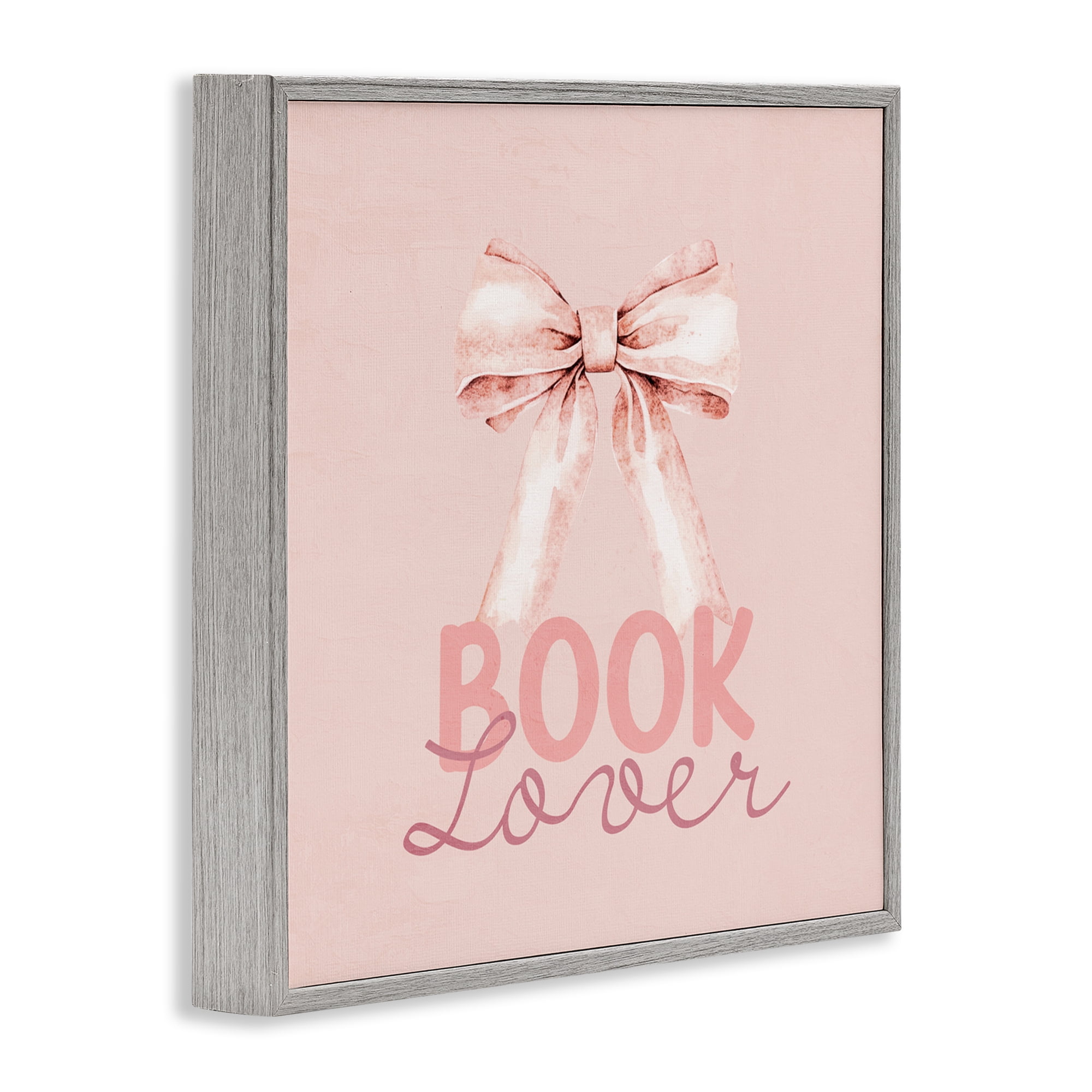 Blush Pink Book Lover Gray Framed Giclee Art, design by Kim Allen