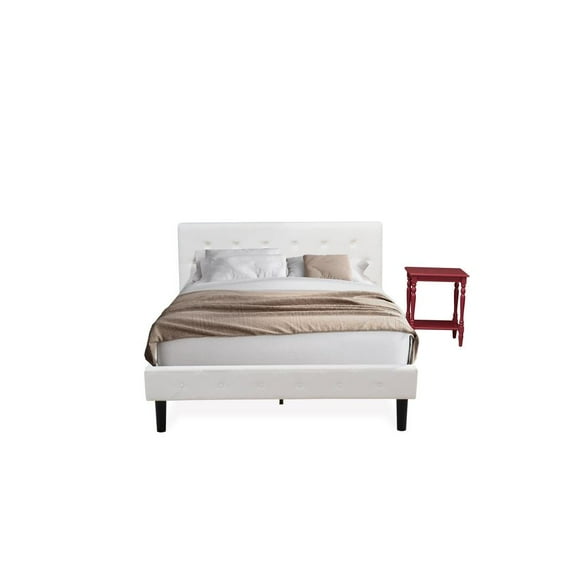 East West Furniture NL19Q-1BF13 2 Pc Queen Size Bedroom Set - 1 Queen Bed White Velvet Fabric Headboard and 1 Night Stand - Burgundy Finish Nightstand