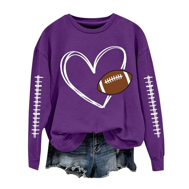 WZXFASHION Chandails de Football pour Femmes Mignons avec Imprimé Graphique de Baseball Col Rond Manches Longues Chandails Automne Hiver Chandail Chandails Économies de Printemps Liquidation Chandail à Capuchon à Fermeture Éclair Complète