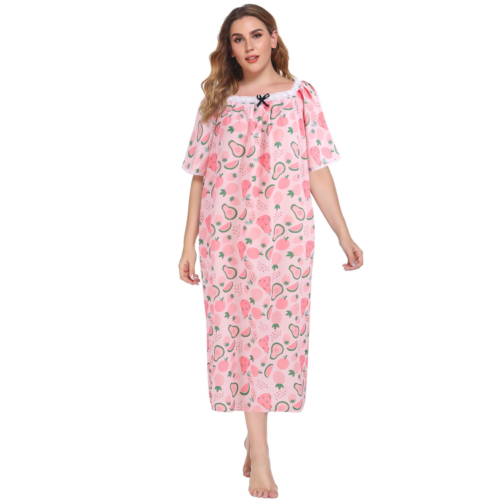 WBQ Women's Plus Size Nightgown Short Sleeve Casual House Dress Vintage ...