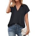 thumbnail image 1 of Office Blouse, Women Shirt V Neck Pure Colour  For Dating Black L, 1 of 6