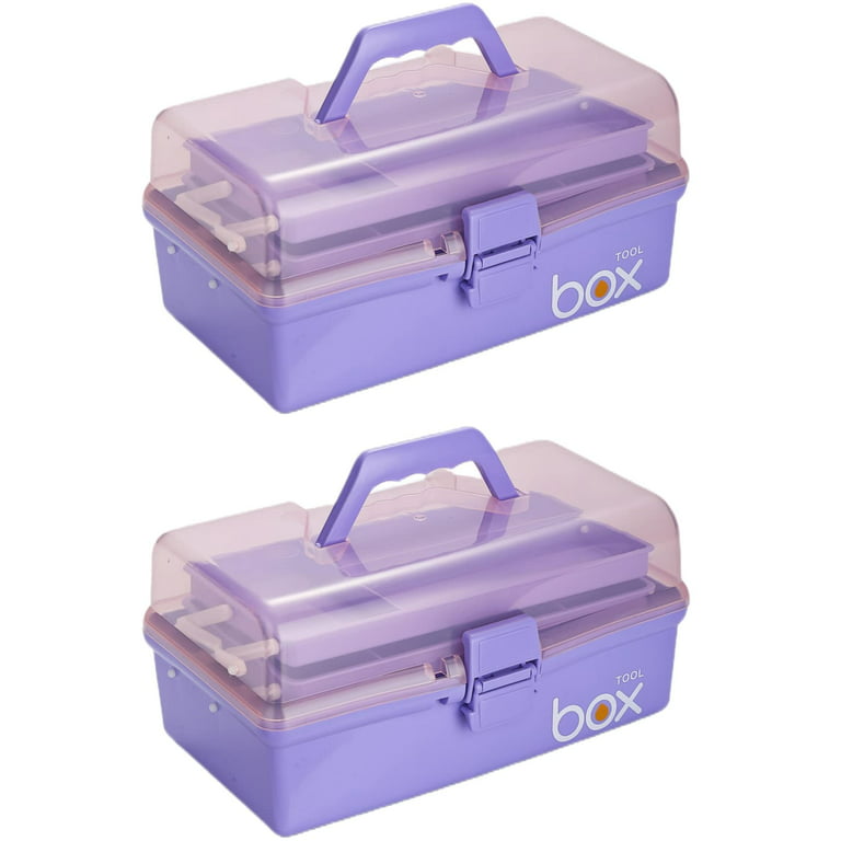 2PCS 12'' Three-Layer Clear Plastic Storage Box/Tool Box, Multipurpose  Organizer and Portable Handled Storage Case for Art Craft and Cosmetic  (Purple) 