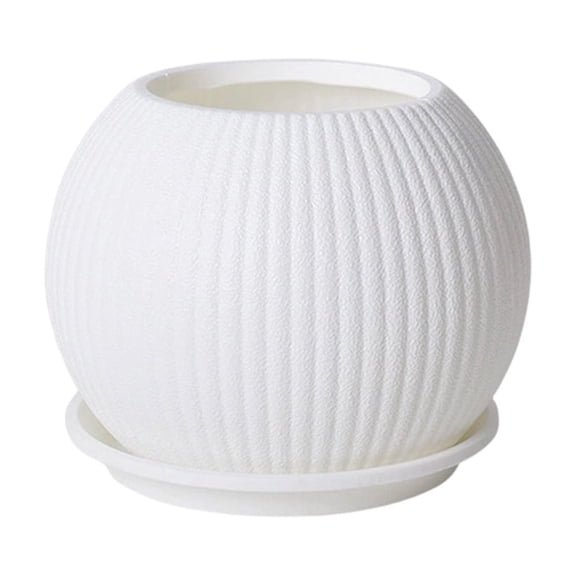 Rirozkan Imitation Ceramic Plants Pot, White Striped Plastic Flower Container, Faux Planter, Home Decoration Accessories for Indoor Shelf, Desktop