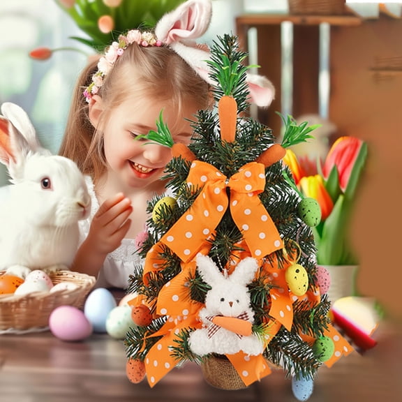 Clearance Event & Party under $20,Easter Table Tree Decoration Easter Bunny Carrot Bow Doll Table Tree Ornament