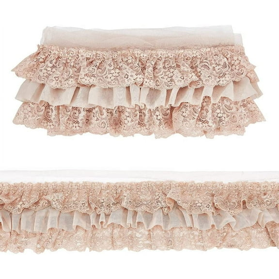 2 Yards Pleated Chiffon 3-Layer Edge Trim 4.7" Width Polyester Lace Ribbon for Sewing Wedding Party Decor PeachPuff Brown