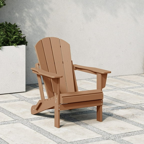 Westintrends Outdoor Folding HDPE Adirondack Chair, Patio Seat, Weather Resistant, Teak