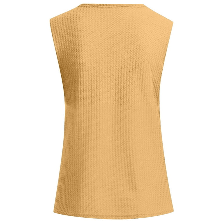 RYRJJ Womens Tank Tops V Neck Waffle Knit Summer Casual Solid Sleeveless  Loose Tee Shirts Soft Comfy Loose Tunics Blouses Vest(02#Yellow,3XL)