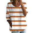 thumbnail image 1 of T-shirt à Manches 3/4 Col Rond à Fleurs, T-Shirt Imprimé Floral pour Femmes, T-Shirt à Manches Mi-Longues Col Rond, T-Shirt Ample Grande Taille Orange, 3TG, 1 of 5