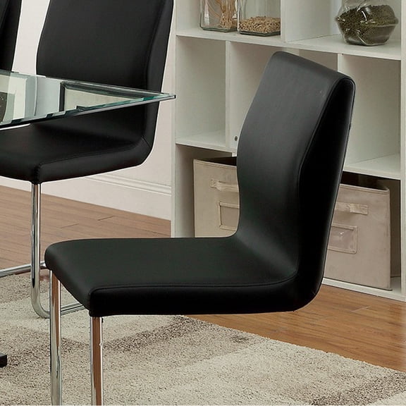 Lodia I Contemporary Side Chair With Black Pu Set of 2 - Saltoro Sherpi