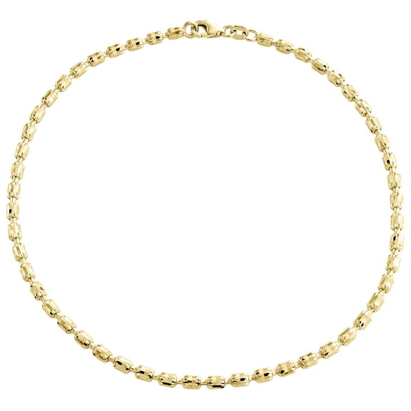 10K Yellow Gold 2.65mm Barrel Crystal Cut Italian Bead Bracelet / Anklet 10 Inch