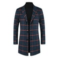thumbnail image 5 of INSPIRE CHIC Plaid Trench Coat for Men's Color Block Single Breasted Winter Checked Overcoat, 5 of 5