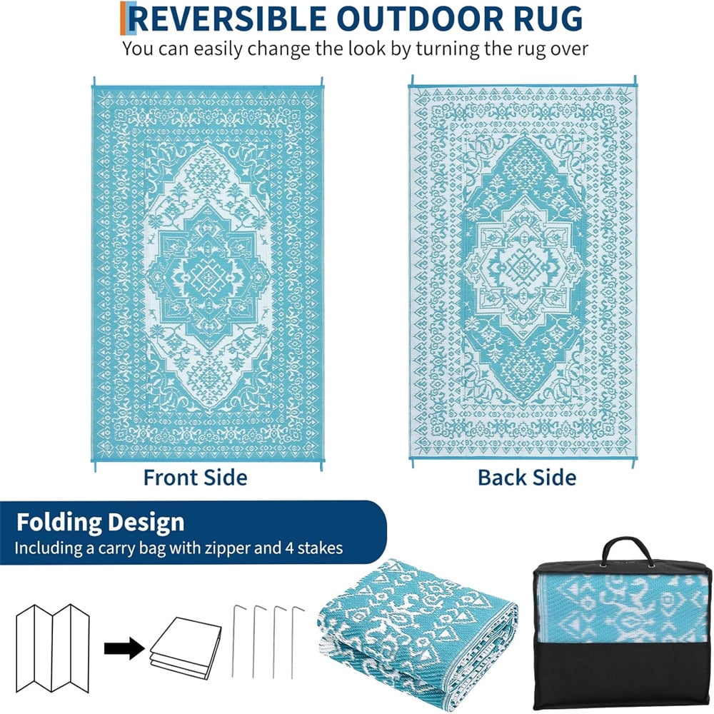 Outdoor Rugs8x10ft/9x12ft/10x14ft/9x18ft/10x20ft Waterproof Portable for Patio, Reversible Outdoor Plastic Straw Rug for Camping, RV Mat Modern Plaid Outdoor Rugs for Porch, Deck, Backyard, Balcony,