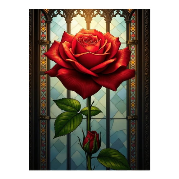 Diamond Art Kits for Adults - 5d Stained Glass Red Rose Art Diamond Painting for Adults, Diamond Art for Adults Beginners, Diamond Painting Kits for Adults for Home Wall Decor