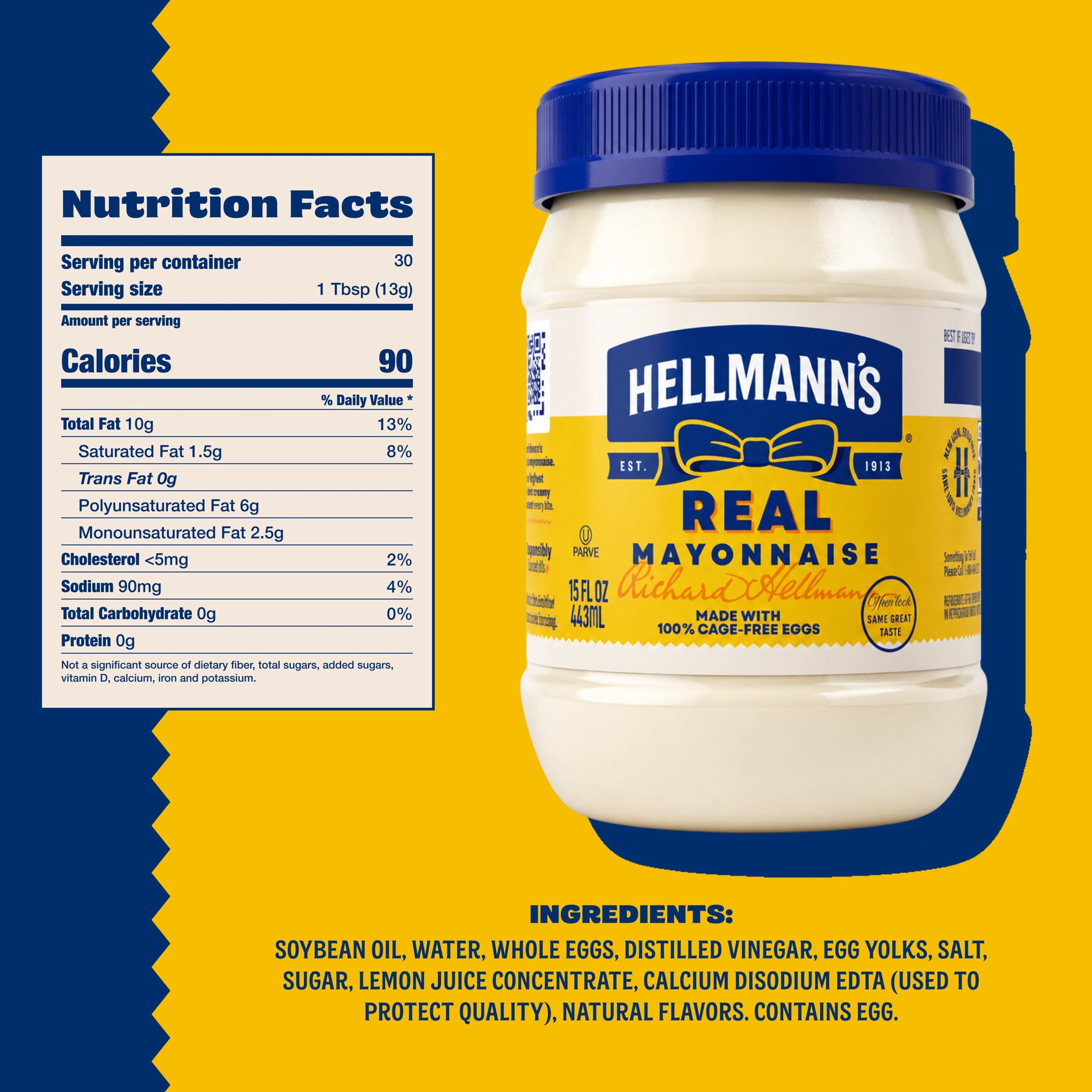 Hellmann's Real Mayonnaise For A Creamy Sandwich Spread Or Condiment Classic, Made with Real Simple Ingredients ,15 fl oz