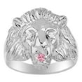 thumbnail image 1 of RYLOS Rings Sterling Silver Lion Head Ring Diamonds in Eyes & Gemstone Mouth Fun Designer Rings Pink Ice Jewelry Size 10, 1 of 7