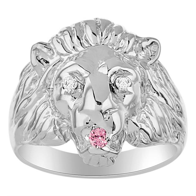RYLOS Rings Sterling Silver Lion Head Ring Diamonds in Eyes & Gemstone Mouth Fun Designer Rings Pink Ice Jewelry Size 10