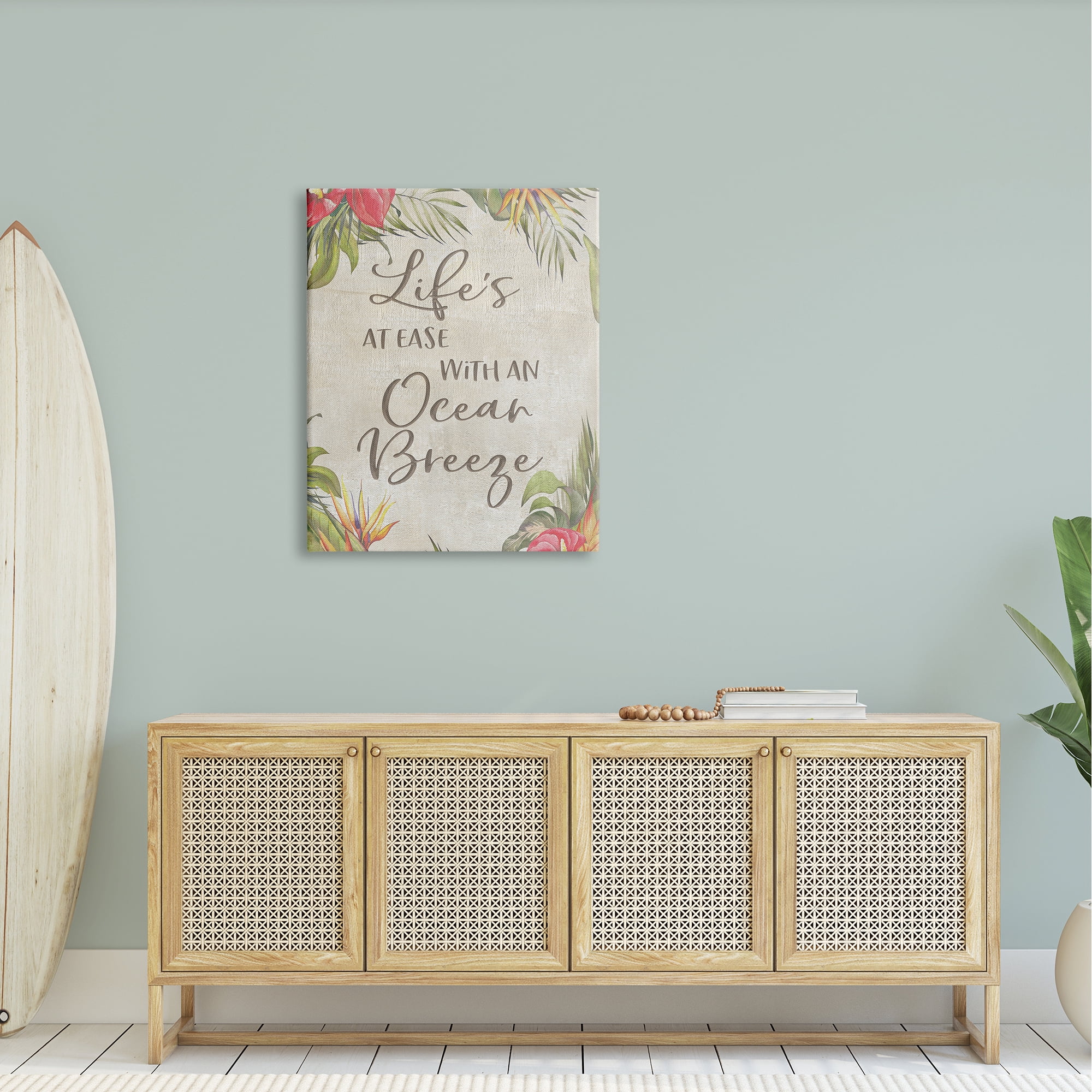 Stupell Industries Tropical Ocean Breeze Floral Border Summer Phrase Graphic Art Gallery Wrapped Canvas Print Wall Art, Design by CAD Designs