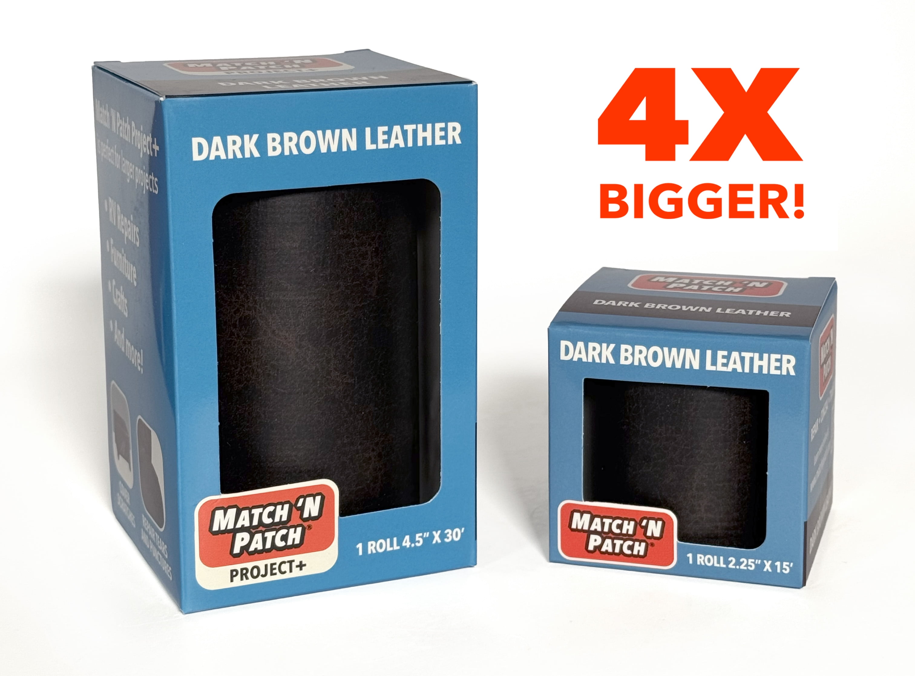 MATCH 'N PATCH Leather Repair Tape - Dark Brown (4.50 inch x 30 feet) - Realistic Leather Patches for Couch, Sofa, Upholstery, Car Seats & Other Furniture, Vinyl Repair Kit, Self Adhesive Patch