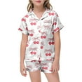 thumbnail image 4 of SJLDQY Girls Outfits Bow Printed Pajamas Short Sleeved Button Top Shorts Home Pajamas Set Pink 3-4 Years, 4 of 5