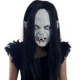 thumbnail image 1 of Máscara de fantasma de Halloween con cara de fantasma de terror, piel de látex de zombi de terror con peluca de simulación (cabello negro), tamaño: 25 x 21 cm, peso: 180 g, 1 of 4