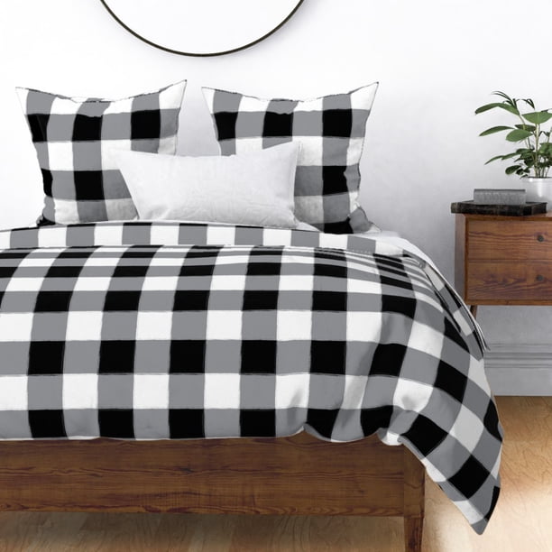 Buffalo Check Plaid Large Gingham Pattern Black Sateen Duvet Cover by