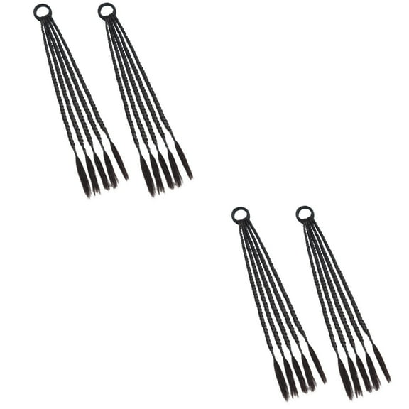 4 Pcs Twist Braid 5 Strands Black Wig Hair Extensions for Braids Long Braided Ponytail Girl Lengthen High Temperature Wire