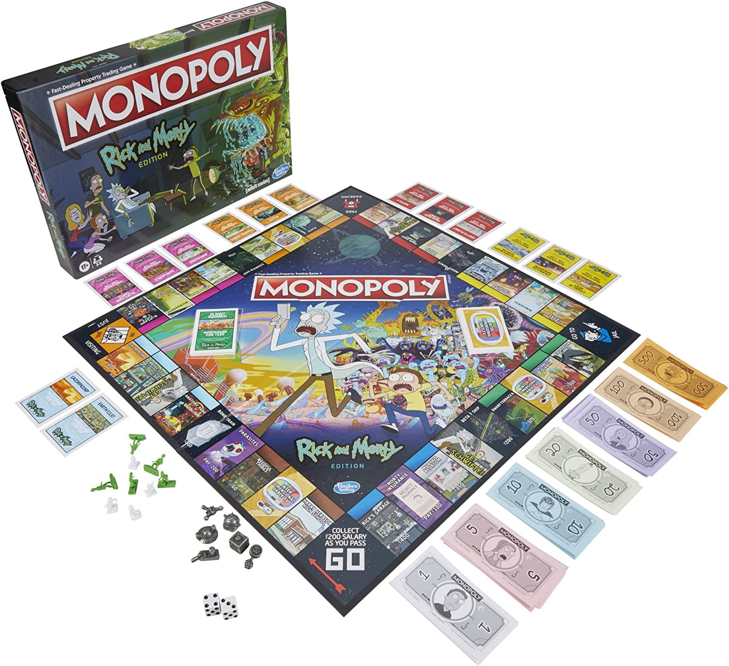 Monopoly: Rick and Morty Edition Board Game, Cartoon Network Game for Families and Teens 17+, Includes Collectible Monopoly Tokens