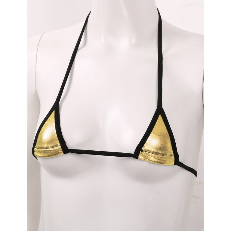 CHICTRY Womens 2Pcs Shiny Mini Bikinis Beachwear Exotic Lingerie Suit  Tie-on Bra with G-String 