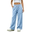 thumbnail image 2 of Costeam Womens Color Stitch Wide Leg Sweatpants Solid Patchwork Panel Casual Trousers Elastic Drawstring Waist Pants with Side Pockets Soft Knit Loungewear Bottoms, 2 of 8