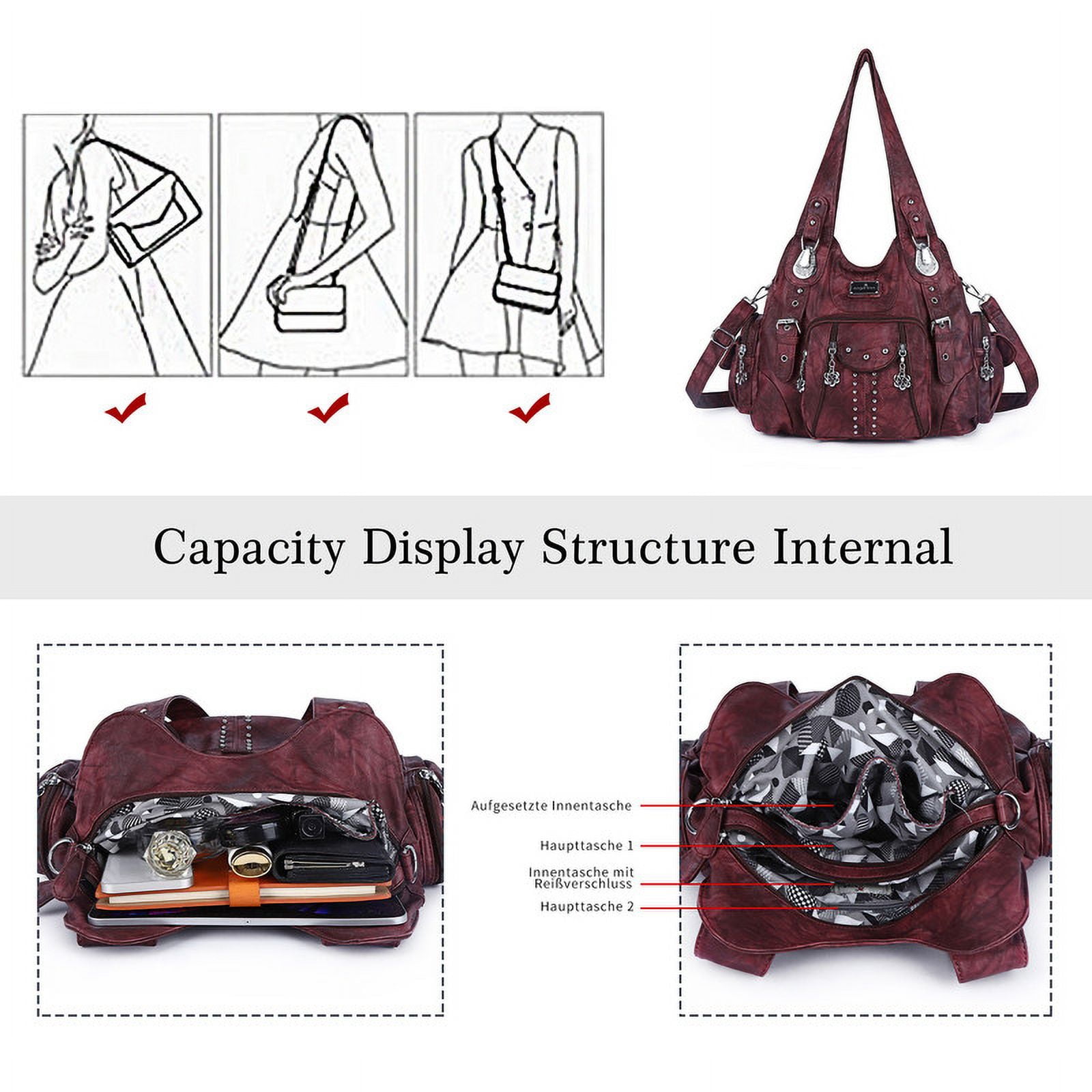 Angel Kiss for Women Large capacity Vegan Leather wallet and Handbags Crossbody Purses Multi pocket shoulder bag