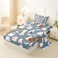 thumbnail image 2 of Homewish Cartoon Halloween Ghost Twin Sheets,Pumpkin Bat Pattern Bedding,3 Pieces,1 Fitted Sheet and 1 Pillowcase, 2 of 6