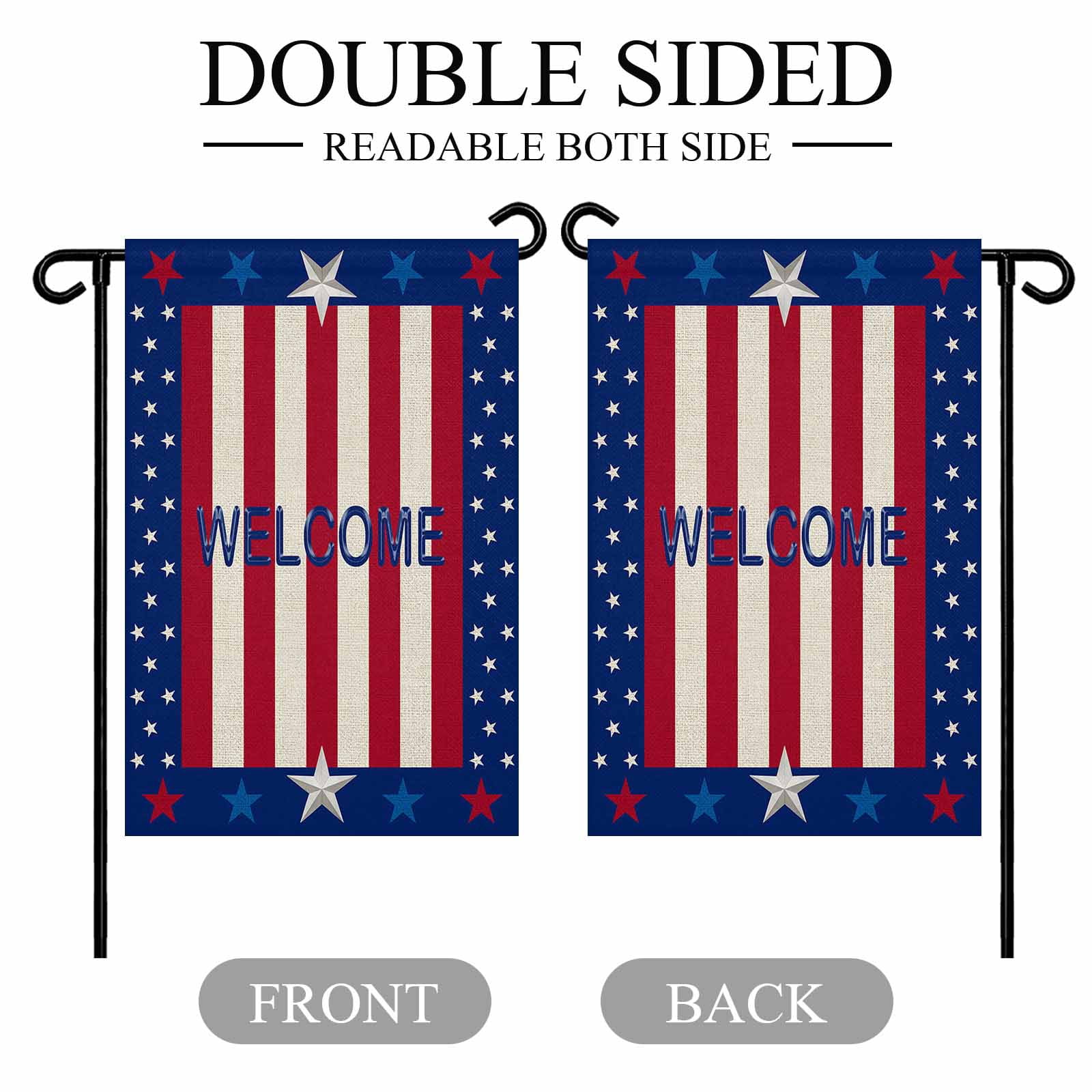 4th of July Garden Flags American Flag Stripes Garden Flag Double Sided Welcome Flag Red Blue White Stars Letters Independence Day Yard Flags for Outdoor Lawn Porch Memorial Day Decor 28x40 Inch