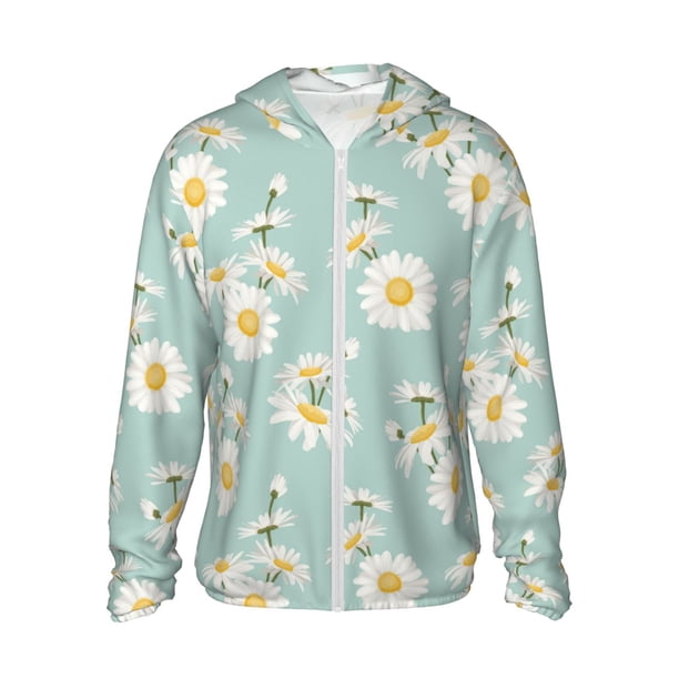 Balery Floral Daisy Sudadera ligera de manga larga con capucha y protección solar UPF 50+ para hombre y mujer, ideal para pesca y running-XX-Large