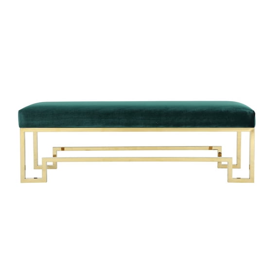 Pangea Home Laurence 18" Stainless Steel Bench in Gold & Green Velvet