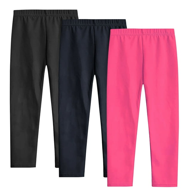 Yuyuzo 3 Pack Girls Leggings Toddler High Waisted Solid Color Stretchy Soft Basic Bottoms Thin Spring Fall Clothes