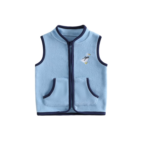 RUINIXCW Toddler Baby Boy Girl Thin Fleece Vest Jacket Infant Boy Fall Winter Clothes Zip Up Stand Collar Goose Embroidery Sleeveless Jacket Pocket