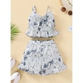 thumbnail image 2 of Little Girls 2PCS Pants Set, Sling Flowers Ruffle Hem Camisole High Waist Shorts Outfits, 2 of 8