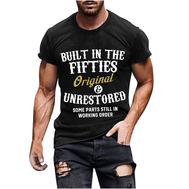 Carta de los Hombres Impresa Cuello Redondo Manga Corta Superior, Moda Casual Camiseta para el Uso Diario de Verano