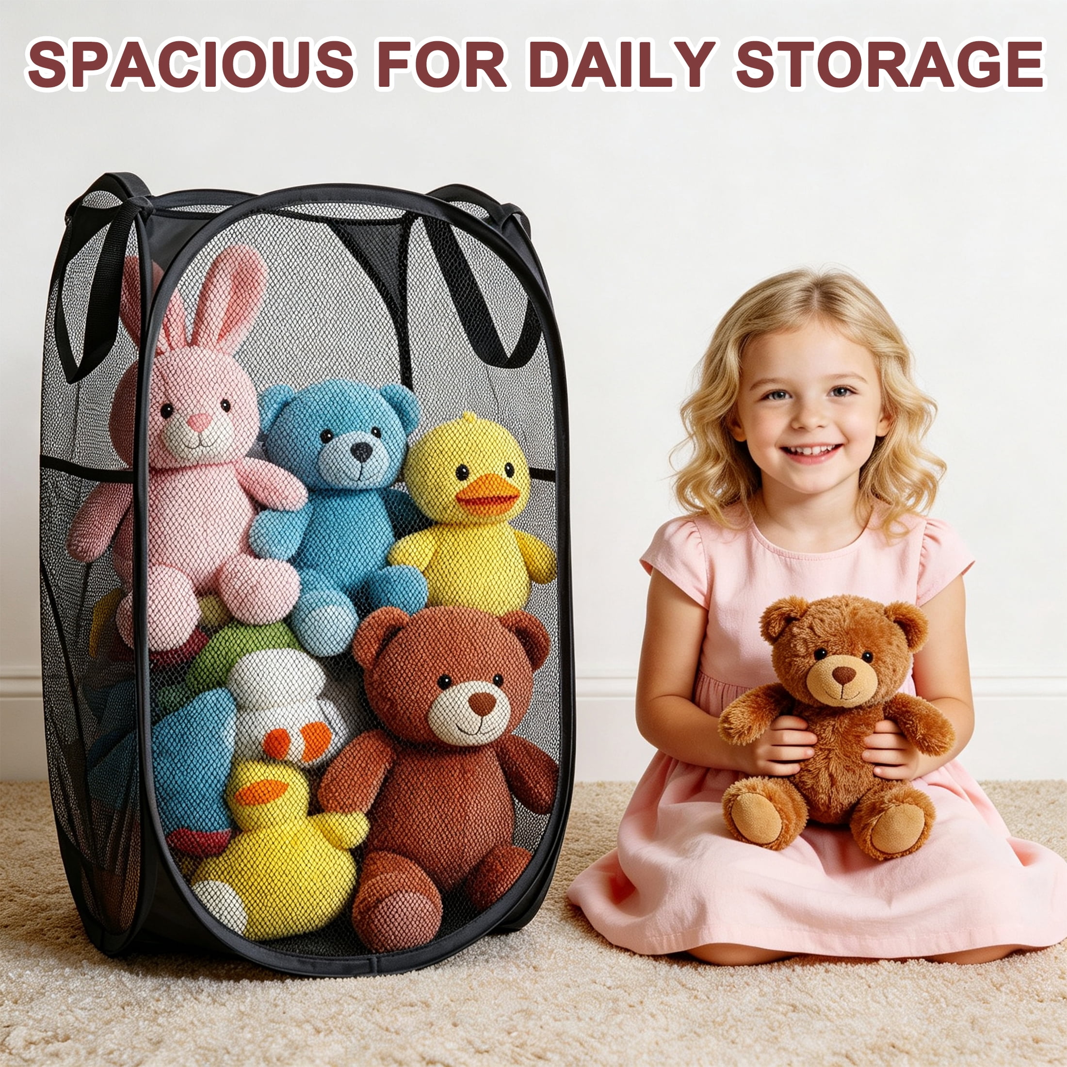 GARITIN 3 Pack Pop Up Mesh Laundry Hamper, Collapsible Dirty Clothes Basket with Carry Handles for Bedroom Bathroom