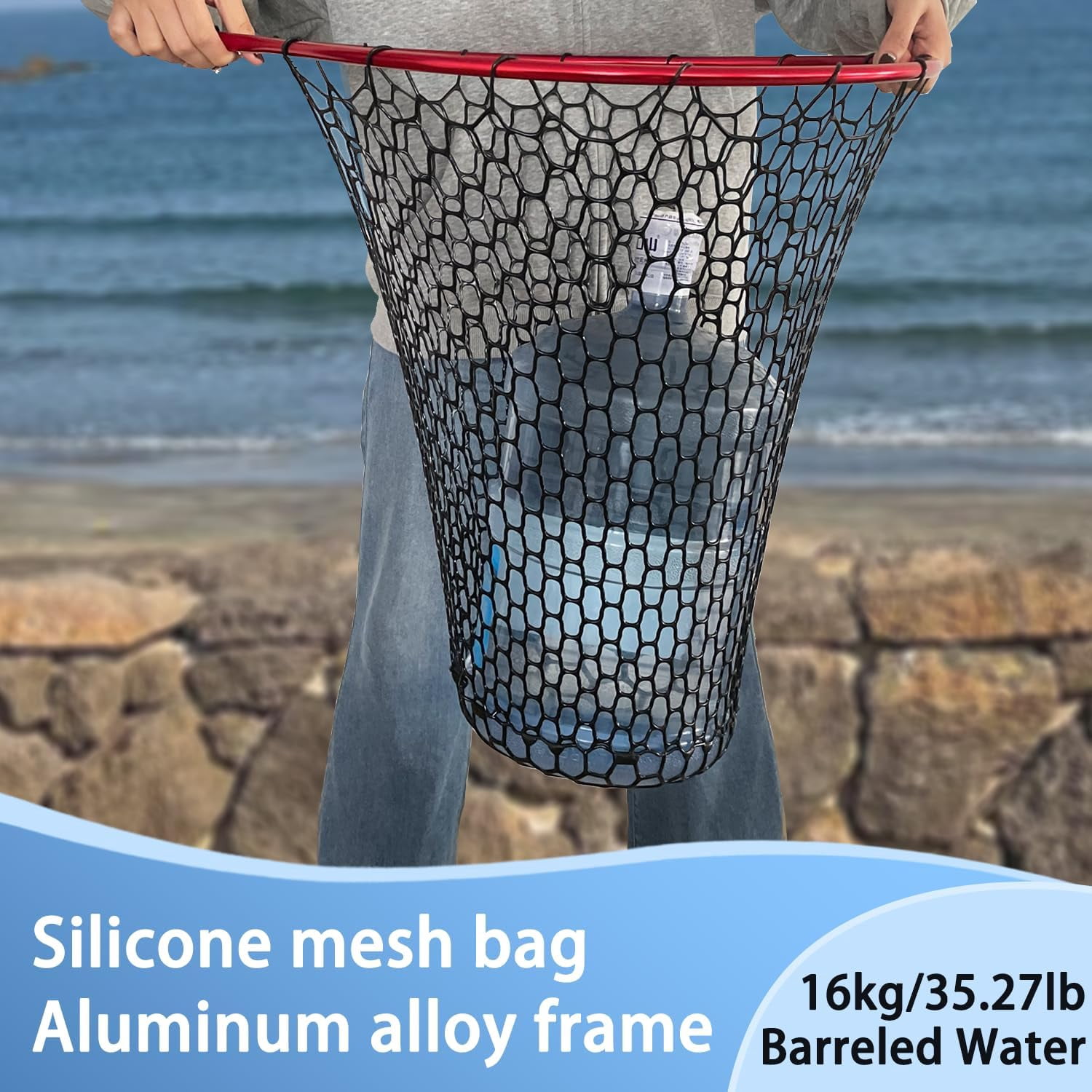 All Metal Telescoping Rubber Fishing Net with Handle Length: 59" Depth:19.7" Hoop: 26"x18" Large Silicone Fish Landing Net Pier/Kayak/Fishpond/Saltwater/Salmon Extendable Fishing Gear