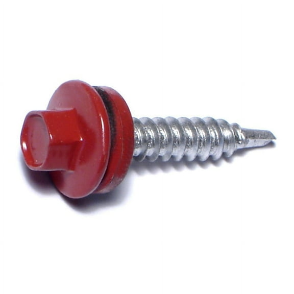 #10-14 x 1" Red Painted Steel Hex Washer Head Pole Barn Self-Drilling Screws SSHW-118