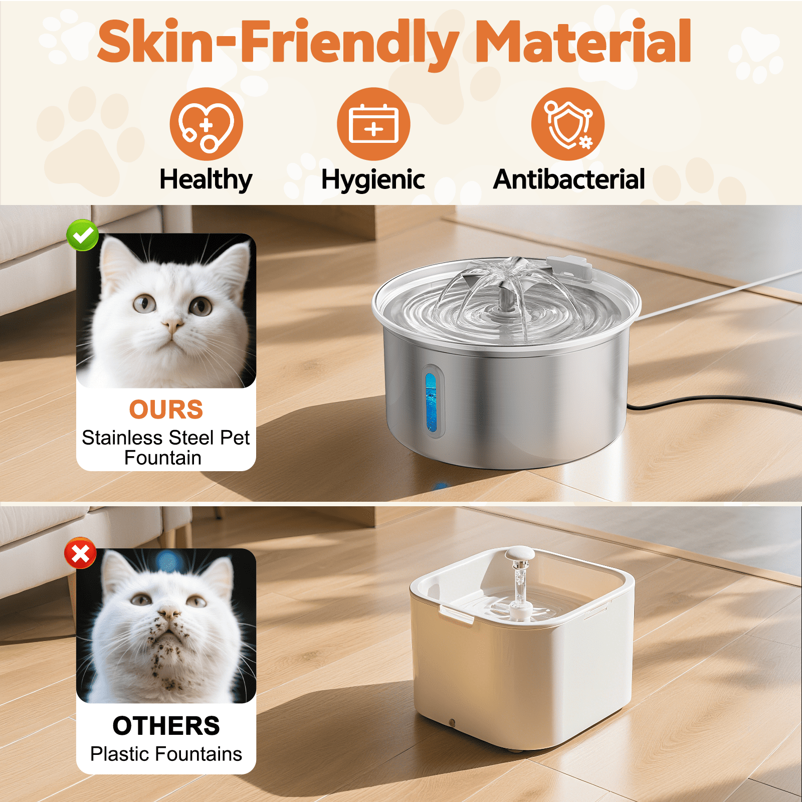 Cat Water Fountain Stainless Steel, YUWENUS 108oz/3.2L Pet Fountain with Water Level Window Automatic Water Dispenser with 4 Replacement Filters for Cats, Dogs