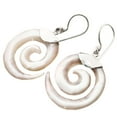 thumbnail image 1 of Tribal Maori Style Hand Carving Mother Of Pearl Shell 925 Sterling Silver Earrings, 1", 1 of 3