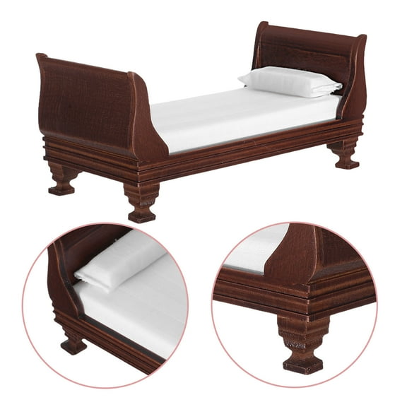Clispeed Miniature Dollhouse Bed in Light Brown Polyester Fabric, 1 Set for Collectors and Hobbyists