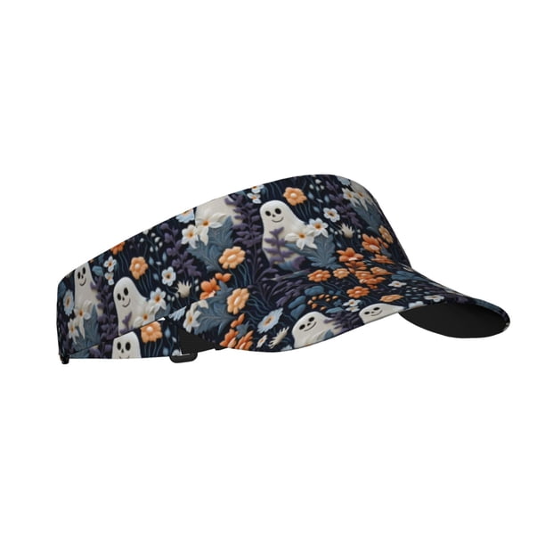 Fotbe Cute ghost in the flowers Visera Deportiva con Diseño, Gorra Abierta Ajustable de Algodón para Mujer y Hombre