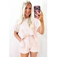 thumbnail image 6 of Chic Pink Stripe Knitted Short Sleeve Top and Drawstring Shorts Set for Women - [ZhiHiMeRi] | (US 12-14)L, 6 of 12